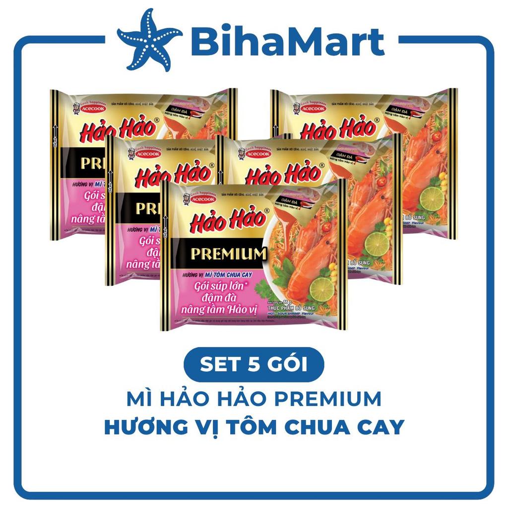 [SET 5 GÓI] - ACECOOK - Mì Hảo Hảo Premium hương vị Tôm chua cay, Mì tôm chua cay Hảo Hảo, Mì ăn liề
