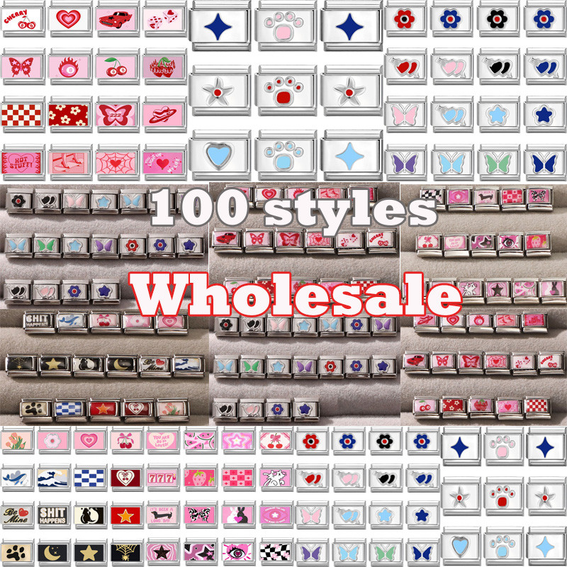 100 Chiếc Thiết Kế Retro Đơn Giản Phù Hợp Với DIY Làm Vòng Tay Mô Đun Ý Quyến Rũ 9 Mm Thép Liên Kết