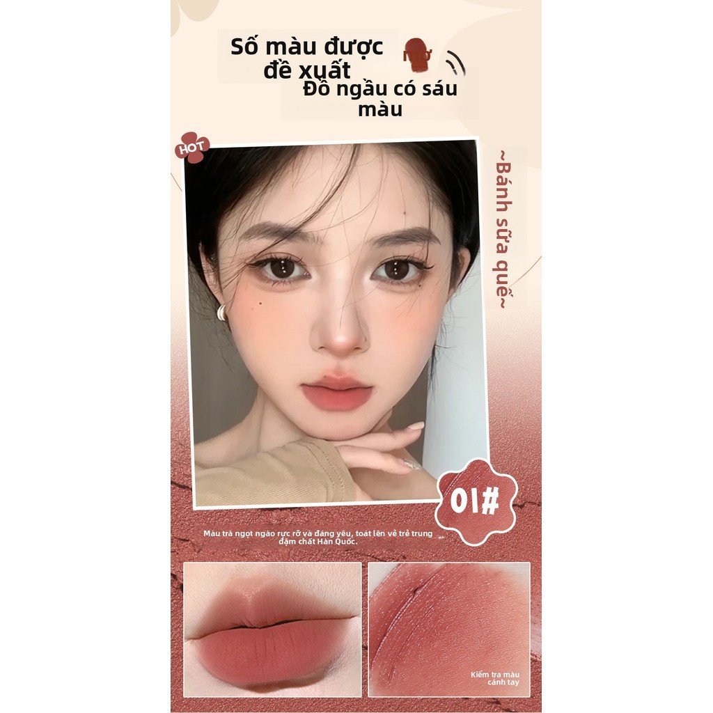 Ming Xizhi Mousse Lip Clay Lipstick Matte Velvet Matte Lipstick Lip Glaze Thu Đông Làm Trắng Da Lâu 