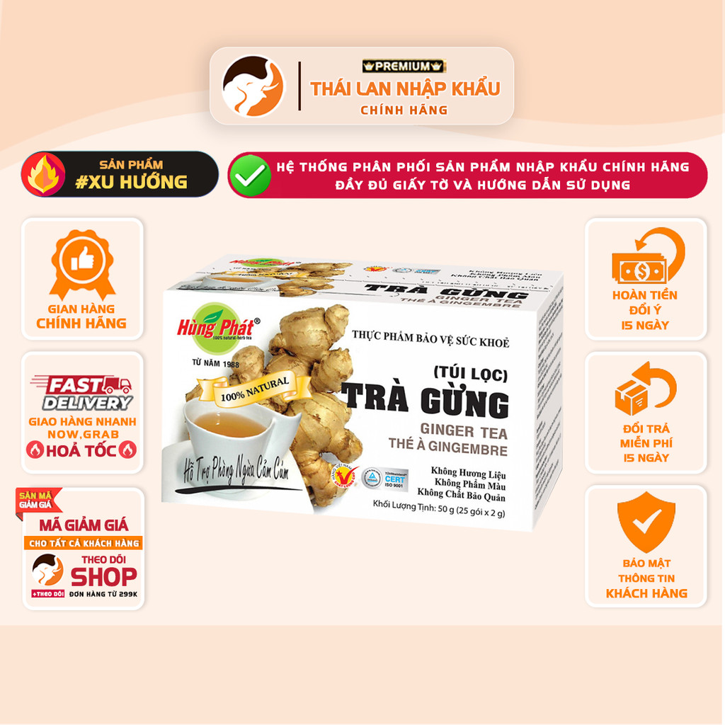 [COMBO 3 HỘP] Trà Gừng Túi Lọc Hùng Phát – Ấm Bụng, Hỗ Trợ Tiêu Hóa