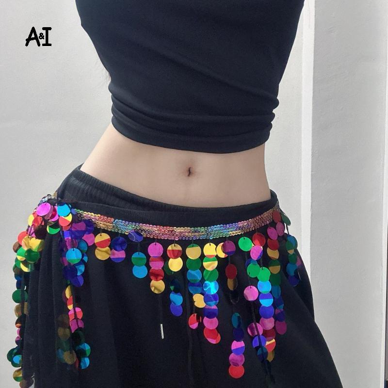 AI Thời Trang Kim Sa Lấp Lánh Dây Thắt Lưng Cho Nữ Bé Gái Bụng Nhảy Jazz Khiêu Vũ Hip Hop Thắt Lưng 