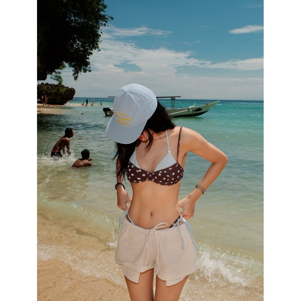 (CÓ SẴN) Áo bikini chấm bi nâu phối xanh baby phong cách retro đi biển sexy nổi bật - KÈM ẢNH THẬT | BigBuy360 - bigbuy360.vn