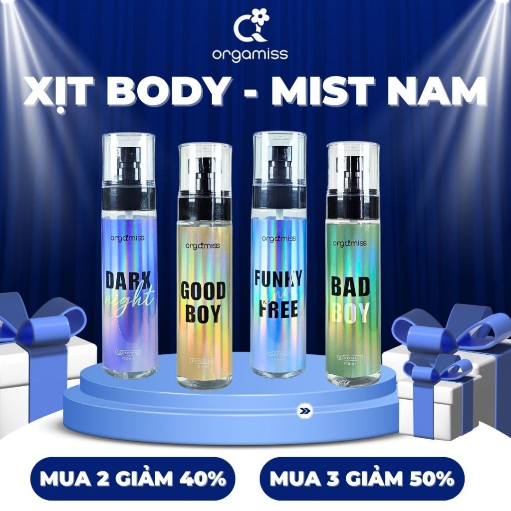 sufur [MUA 3 GIẢM 50%] Body Mist ORGAMISS Nước Hoa Nam Khử Mùi Thơm Body Cho Nam - Chai Xịt 105ML Và