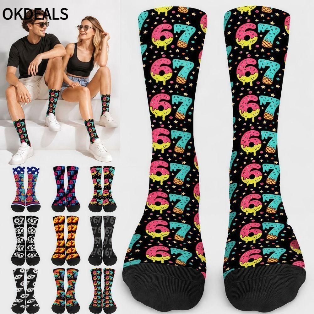 OKDEALS 67 Meme Crew Tất Dài, Thoáng Khí Ấm Unisex 67 Meme Kem Tất, Thời Trang Hoạt Hình Cotton Nhẹ 