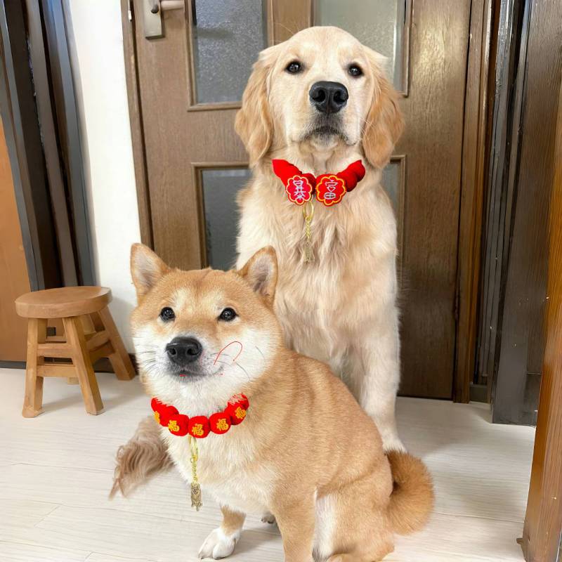 Pet New Year Dress up Cat Necklace Dog Soup round Scarf Dress up Large Dog Fur Ball Elastic Collar E