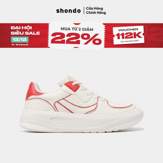  Giày Sneaker Nam Nữ SHONDO Classic 2 Êm Chân Thời Trang Màu Trắng Viền Đỏ S2C0060 