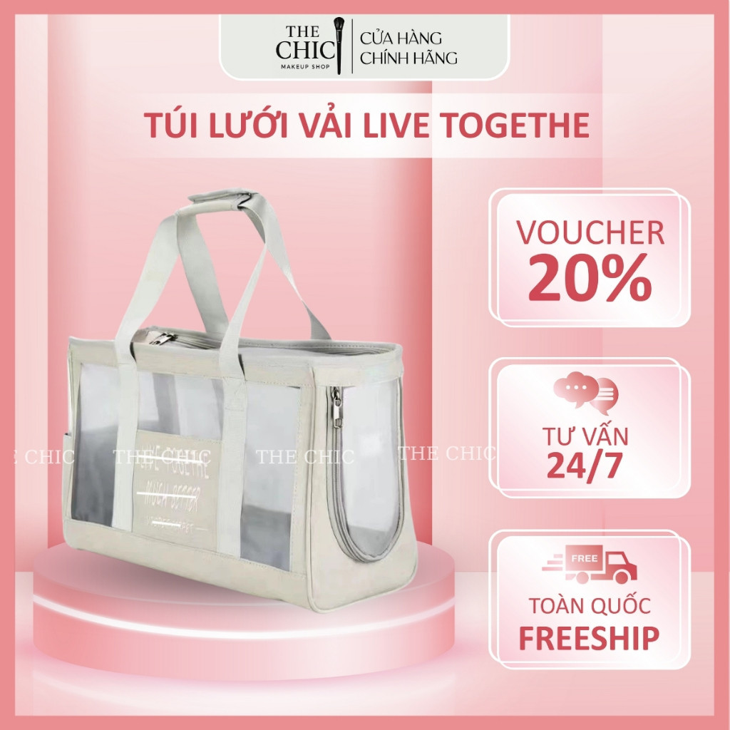 Túi Lưới Vải Polyester Live Together Đựng Máy Làm Tóc & Phụ Kiện Makeup – Size 44x29x17cm-2025