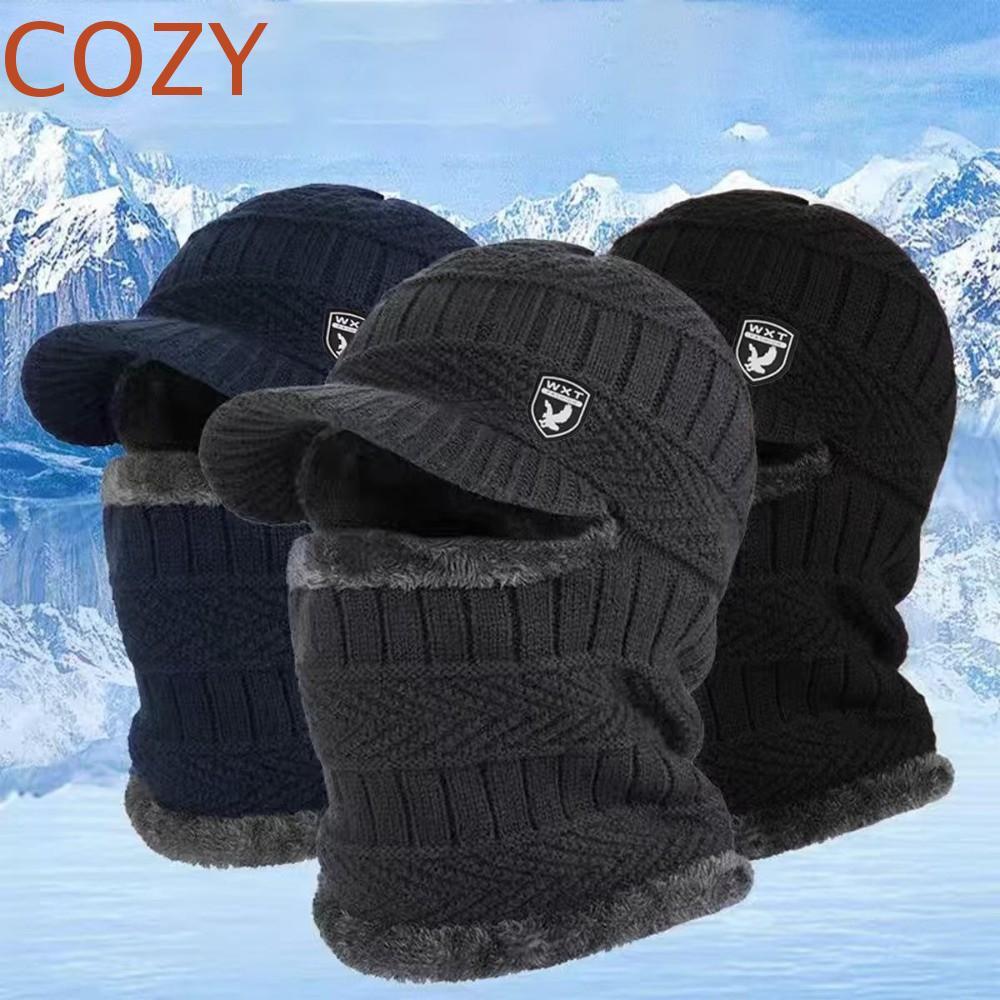 Mũ dệt kim nam COZY kèm áo hoodie và khăn quàng cổ mùa đông chống gió