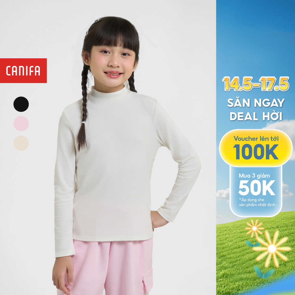 Áo giữ nhiệt bé gái CANIFA dài tay cổ 3p 1IT25W003