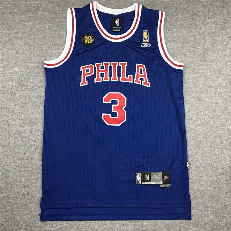 JOCELLEN NBA Philadelphia 76ers No.3 Iverson Jersey Thể Thao Áo Vest Lưới Xanh
