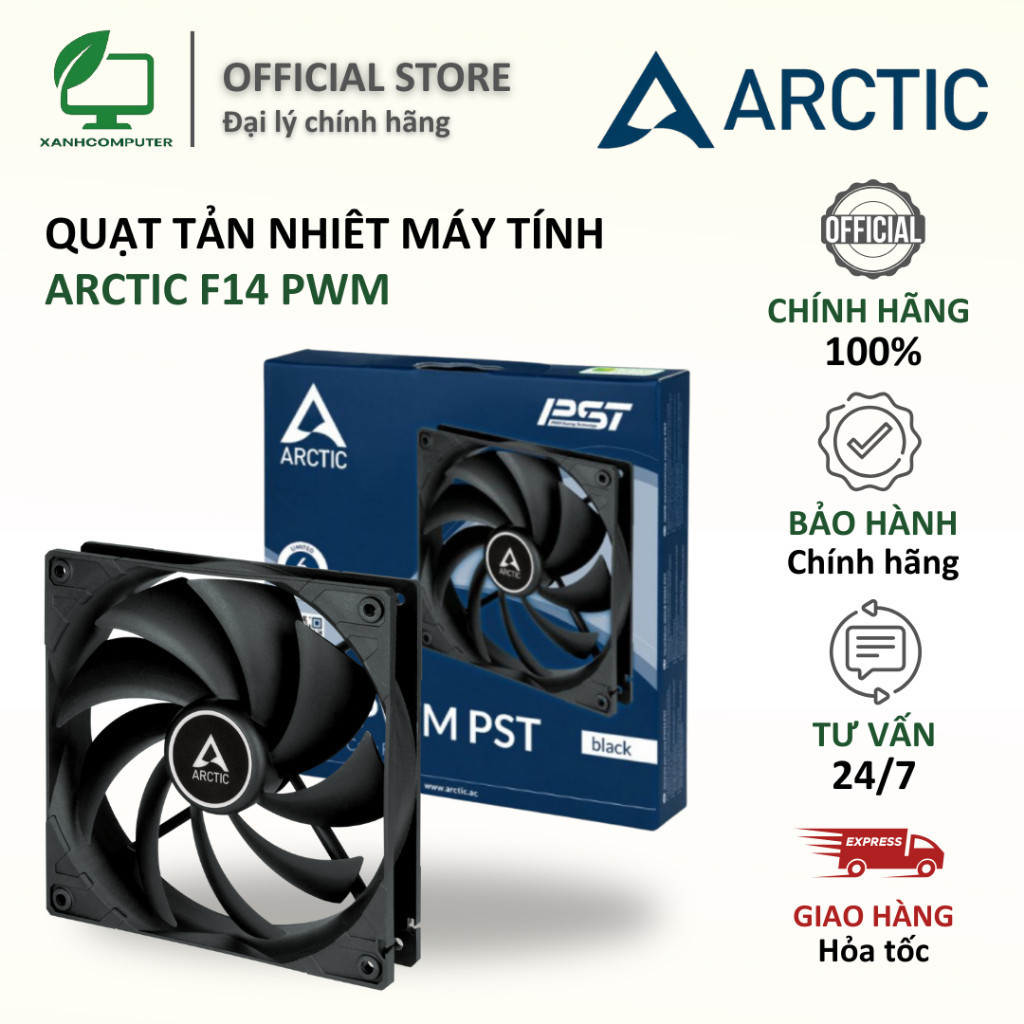 Quạt tản nhiêt máy tính Arctic F14 PWM PST Black, White RGB, Hiệu suất cao - Hàng chính hãng