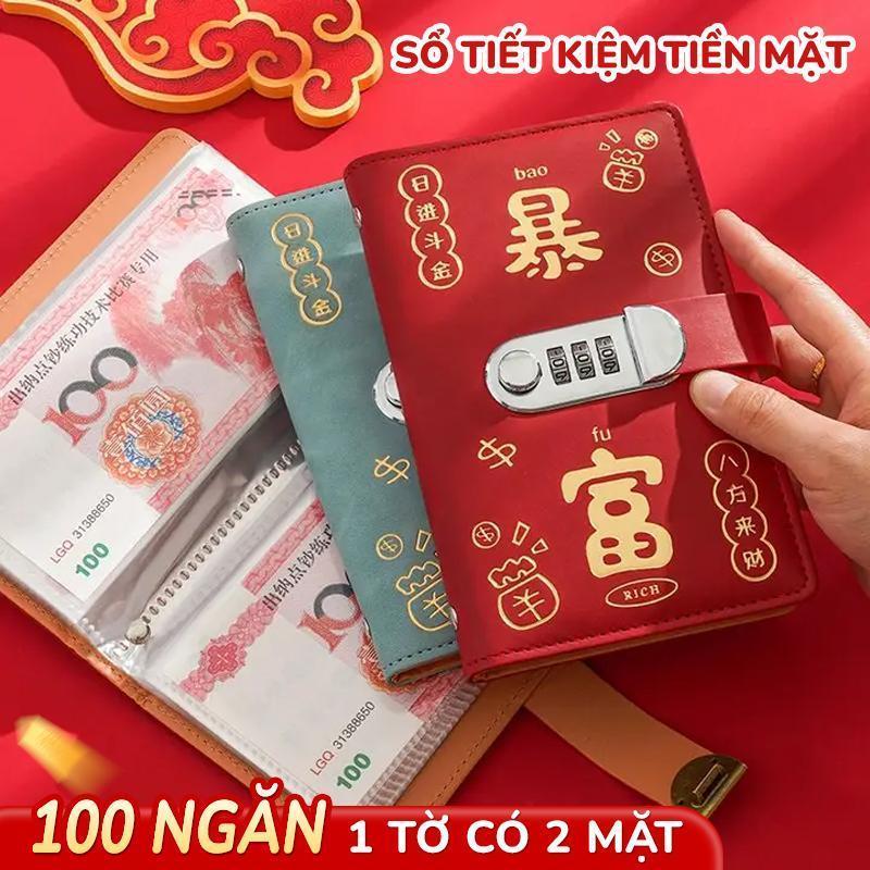 Sổ Tiết Kiệm Tiền Da PU Cao Cấp, khóa mật khẩu bảo vệ 100 ngăn chống thấm nước, giúp bạn phân chia c
