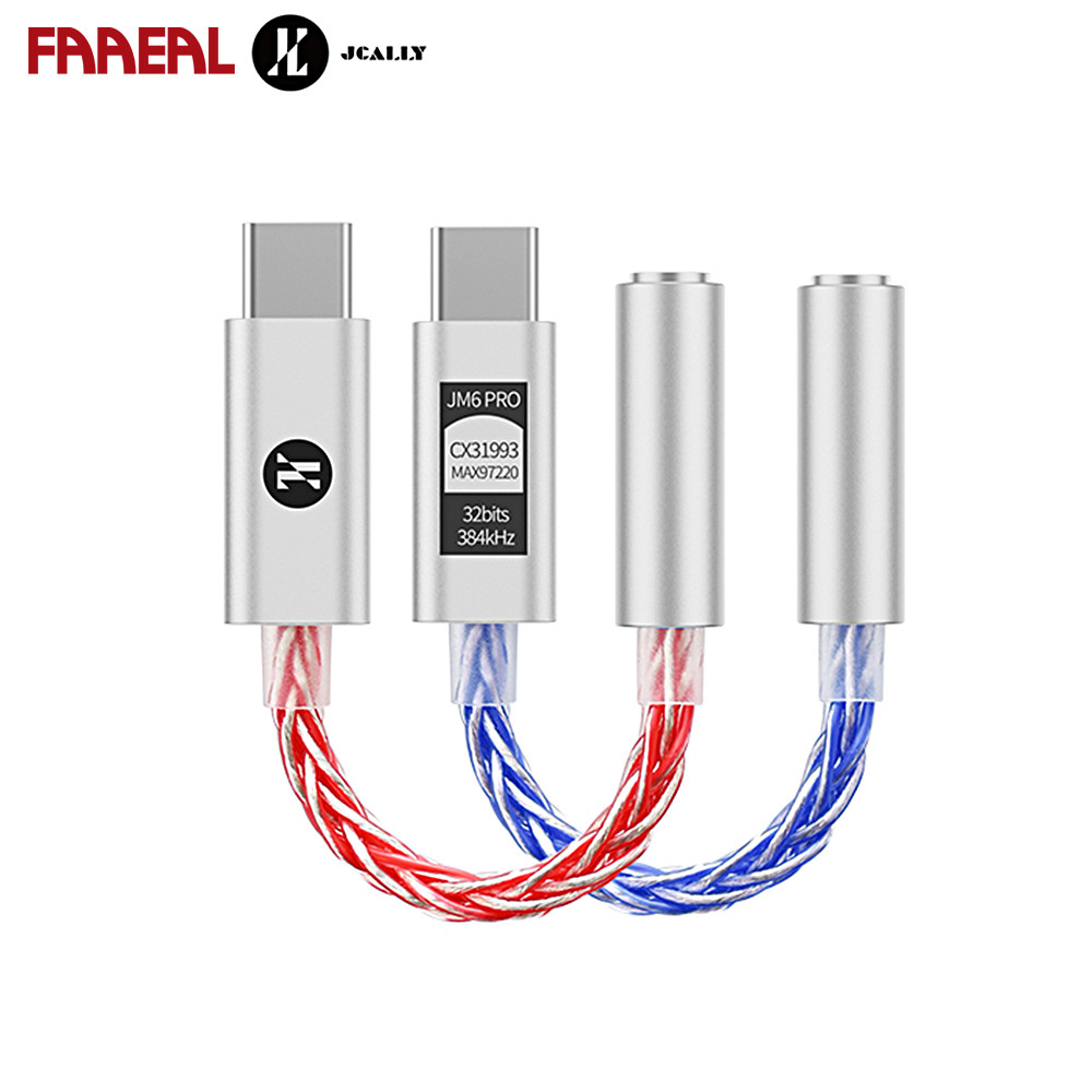 FAAEAL JCALLY JM6 PRO Type-C sang 3,5mm Cáp DAC Giảm tiếng ồn Chip kép PCM 32bit / 384kHz Giải mã Hi