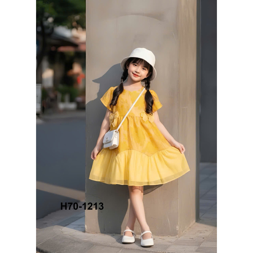 Váy đầm bé gái 2 lớp đính 2 nơ siêu xịn đẹp H70