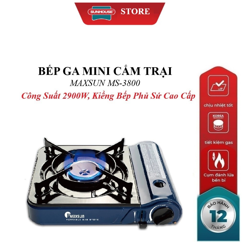Bếp Ga Mini MS-3800 - Màu Xanh , Công Suất 2900W ,Kiềng Bếp Phủ Sứ Cao Cấp , Bảo Hành 1 Năm
