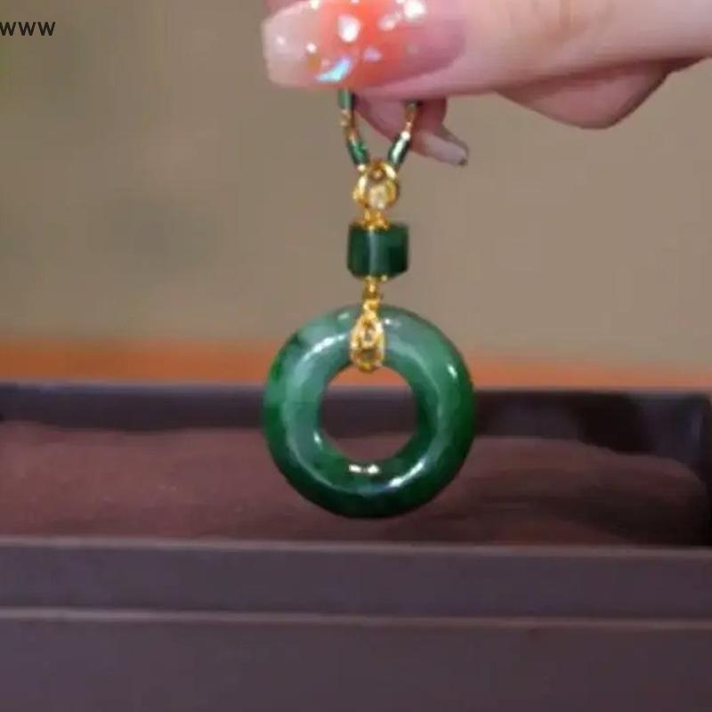 [auz] Vintage Bamboo Necklace with Imitation Jade Pendant - Sun Totem Necklace - Flower Collar Neckl