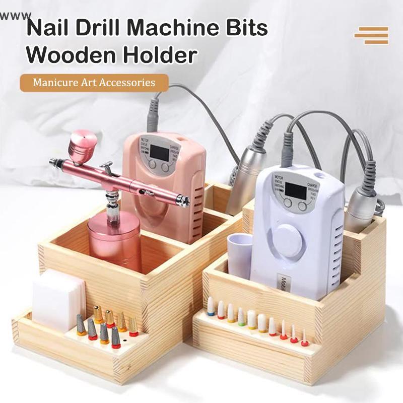 COD Nail Drill Machine Bits Wooden Holder for Nail Training Nail Art Accessories DIY Manicure Tools 