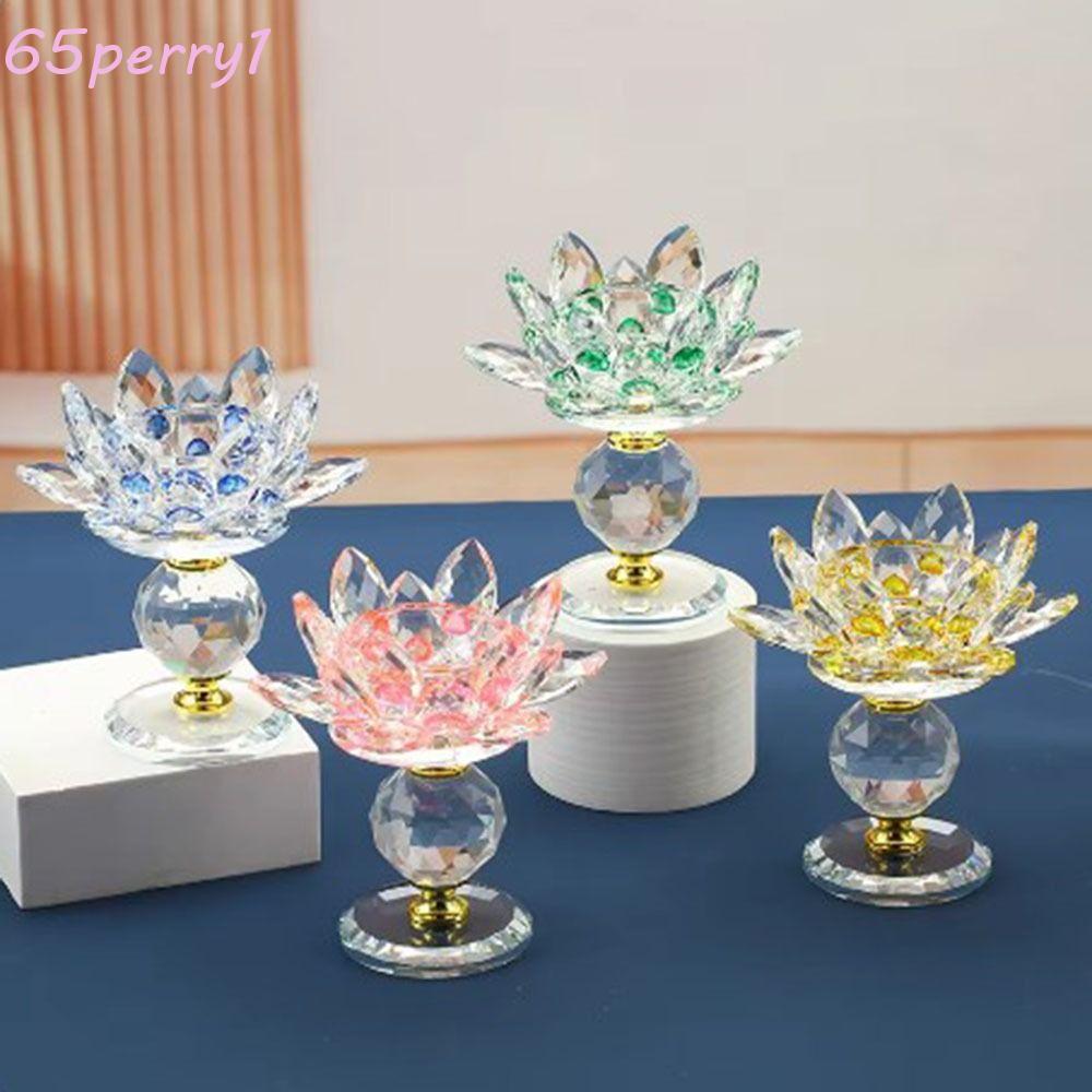 PERRY1 Crystal Lotus Candle Holder, Hoom Decor Glass Lotus Flower Candlestick, Phong Cách Trang Trí 