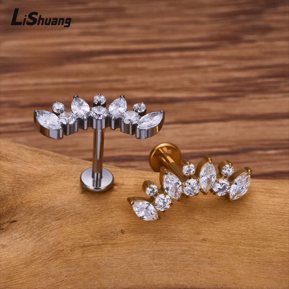 LISHUANG Labret Piercing, G23 Titanium Marquise CZ Helix Piercing, Xuyên Trang Sức Bên Trong Ren Sep