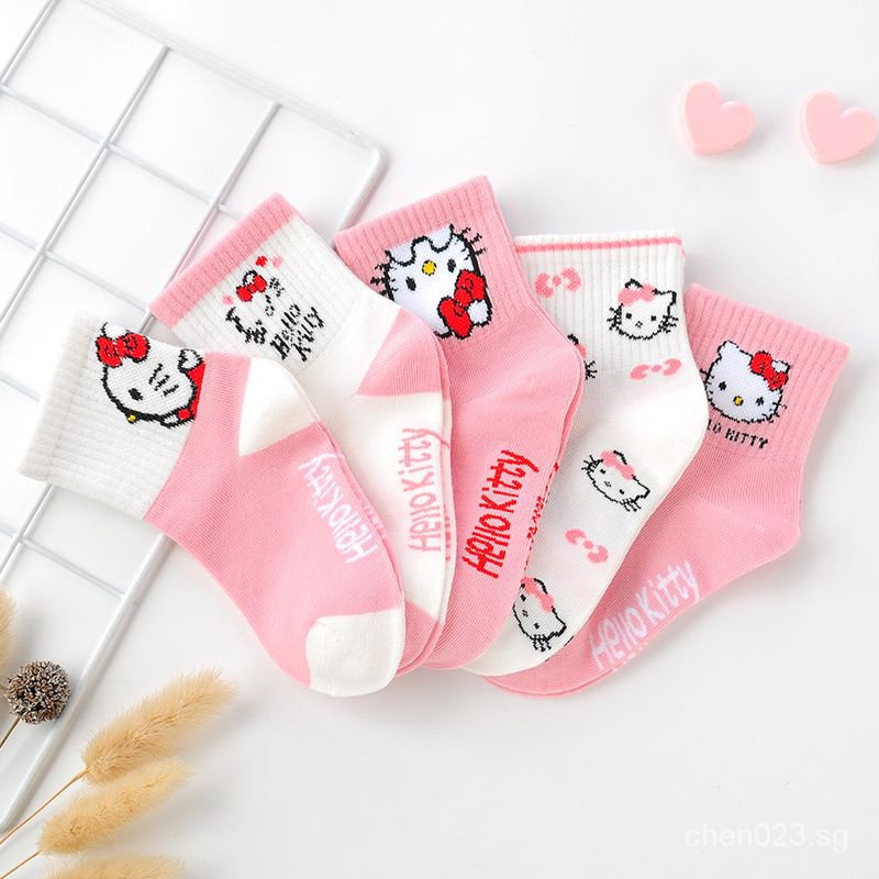 Pink * hellokitty Children's Socks Autumn Winter Cotton Girl Baby Cartoon Cute kt Cat Medium Big Chi