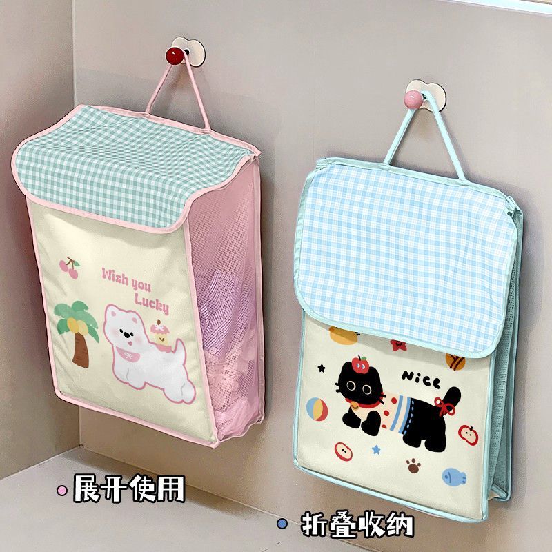 Wall @ Giỏ quần áo bẩn treo tường Quần áo bẩn dung tích lớn có nắp Vải phòng tắm gia đình Có thể gập