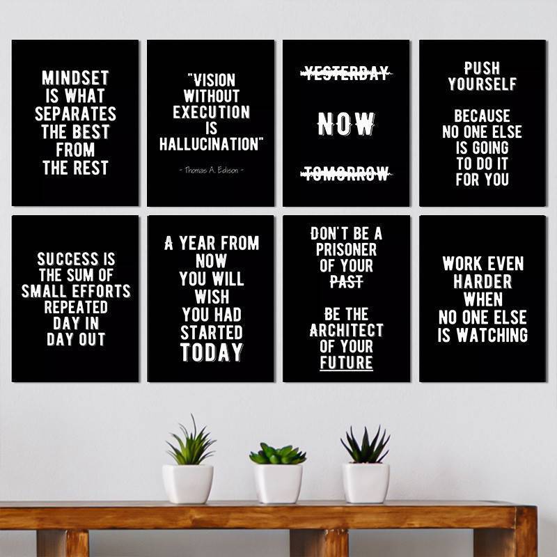 Bộ nghệ thuật vải Canvas thành công dành cho doanh nhân, Hustle Grind Mindset Trích dẫn trang trí tư