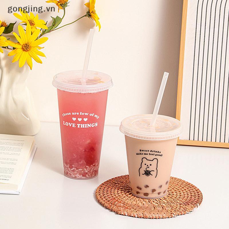 Gongjing Kawaii Bình Nước Cho Cà Phê Nước Trà Sữa Nhựa Dễ Thương Lạnh Có Nắp Ống Hút Di Động Có Thể 