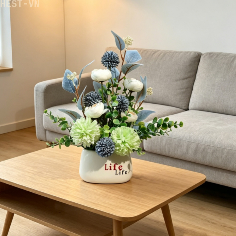 Artificial Plastic Flower Bouquet with Vase Home Office Table Decor Floral