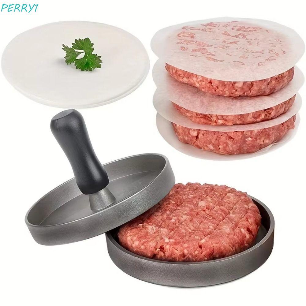 Máy ép thịt Hamburger PERRY, Khuôn Hamburger nhôm chống dính, Tấm Burger cao cấp Tay cầm bằng gỗ trò