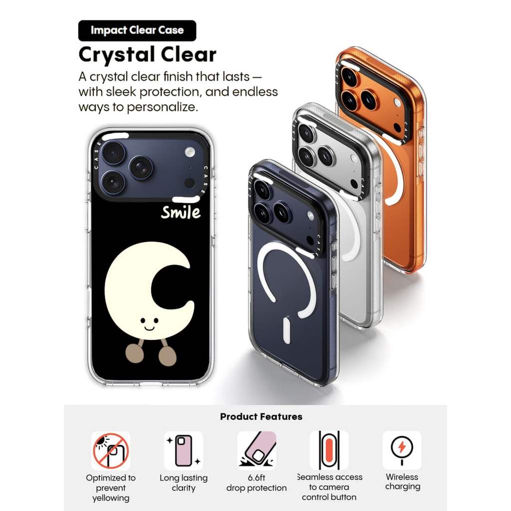 CASECASE X Smile moon Case Impact Clear Magnet Hút Case cho iPhone 17 / 16 / 15 / 14 / 13 Pro Max Ai