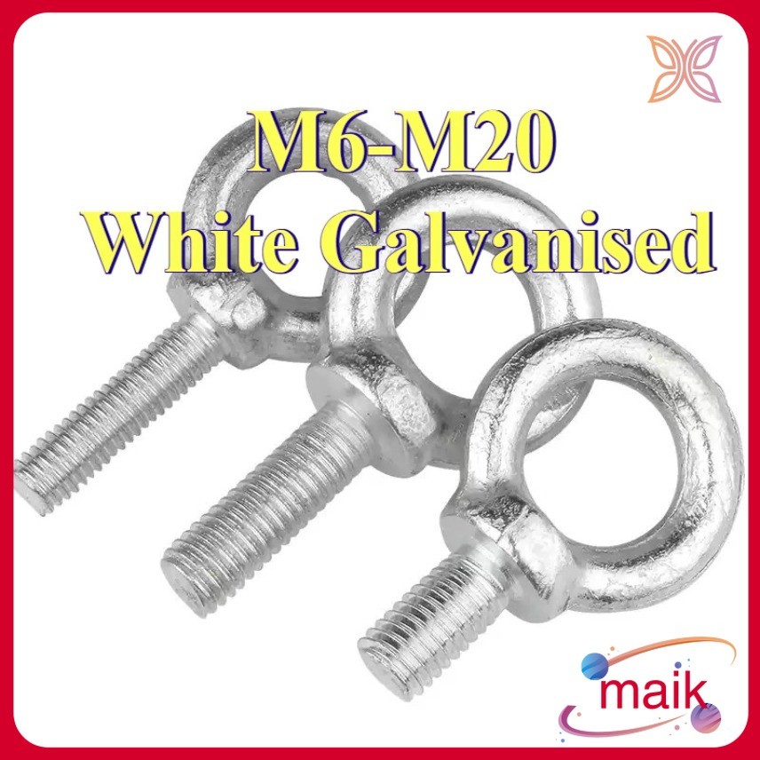 Bulong móc cẩu, bulong tai cẩu, bulong mắt thép kẽm trắng M6-M20 [maik-1]