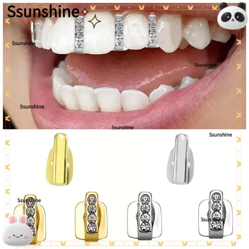 SSUNSHINE 3 Chiếc Hip Hop Răng Grillz, Rỗng Kim Cương Giả Grillz, Sáng Bóng Zircon Răng Mũ Nam Nữ