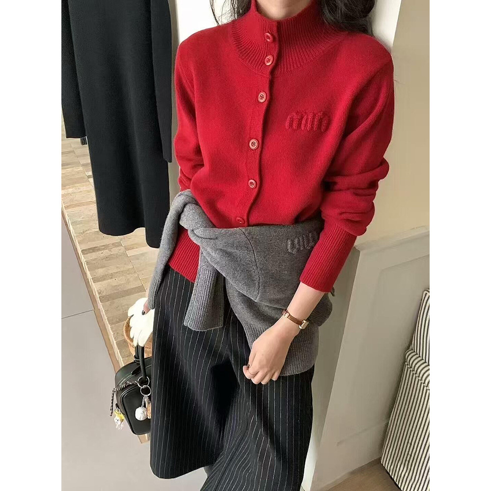 Nước giặt lông cừu Andy - Áo len nữ Jacquard màu đỏ, phù hợp mùa đông