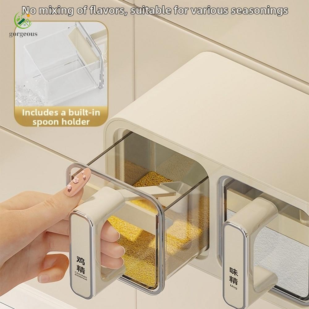 ⭐GROUS⭐Wall Mounted Spice Organizer with Spoon and Labels for Kitchen Seasoning Storage