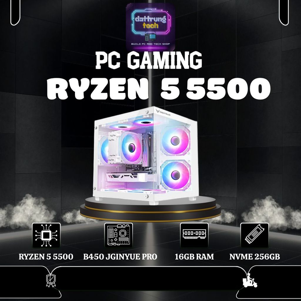 PC Gaming mượt mà cho Esports với Ryzen 5 5500, B450M Jginyue Pro, RAM 16GB, NVME 256GB.