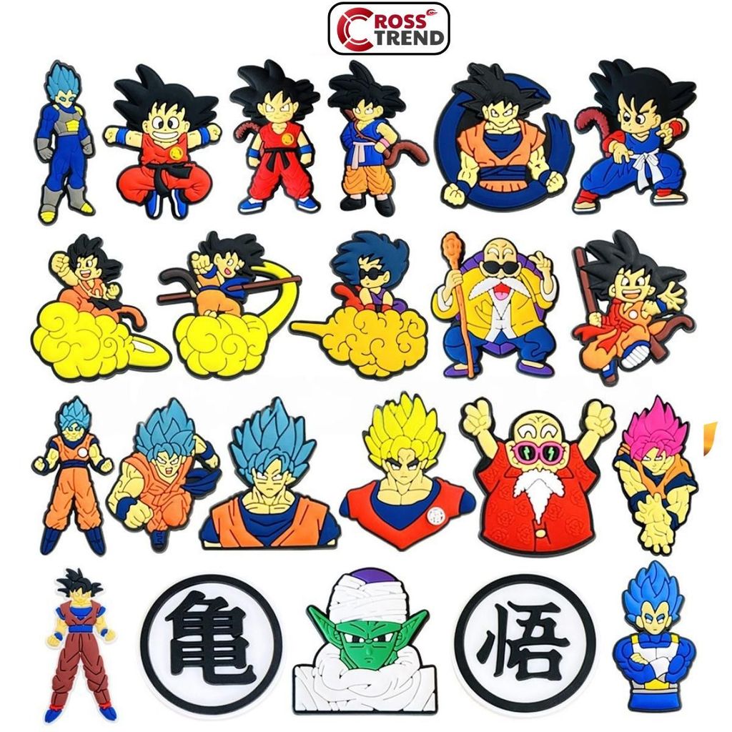 Charm gắn dép cross Dragonball, Nút gắn sticker dép cross trang trí cham 2D hoạt hình nhựa PVC CROSS