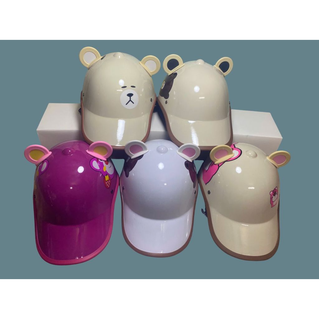 Nón bảo hiểm kết gấu dâu , kết gấu vàng, kết gấu nâu hàng loại 1 kèm tai mèo tai gấu