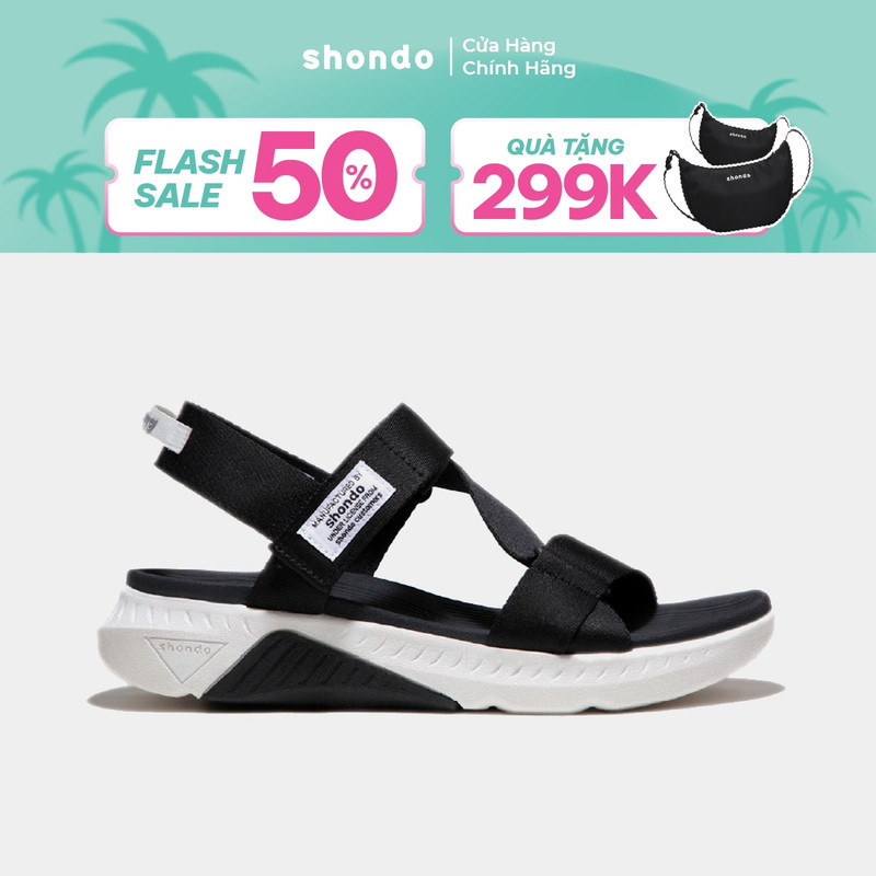 Giày Sandals Unisex Shondo F7 Racing Đế Trắng Phối Đen Quai Đen F7R0010