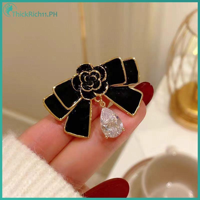 ThickRich Camellia Nơ Trâm Bla Oil-drip Kim Loại Mourning Corsage Pin Pháp Thanh Lịch Túi Quần Áo Kh