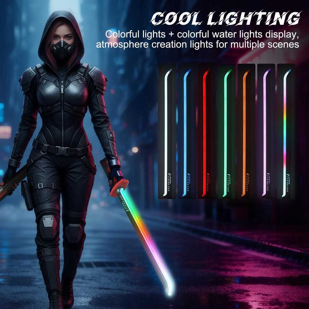 Thanh kiếm Neon Cyberpunk | Lưỡi dao tia lửa 31,5 "có cảm biến nhấn Âm thanh & Sương mù | Type-C có 