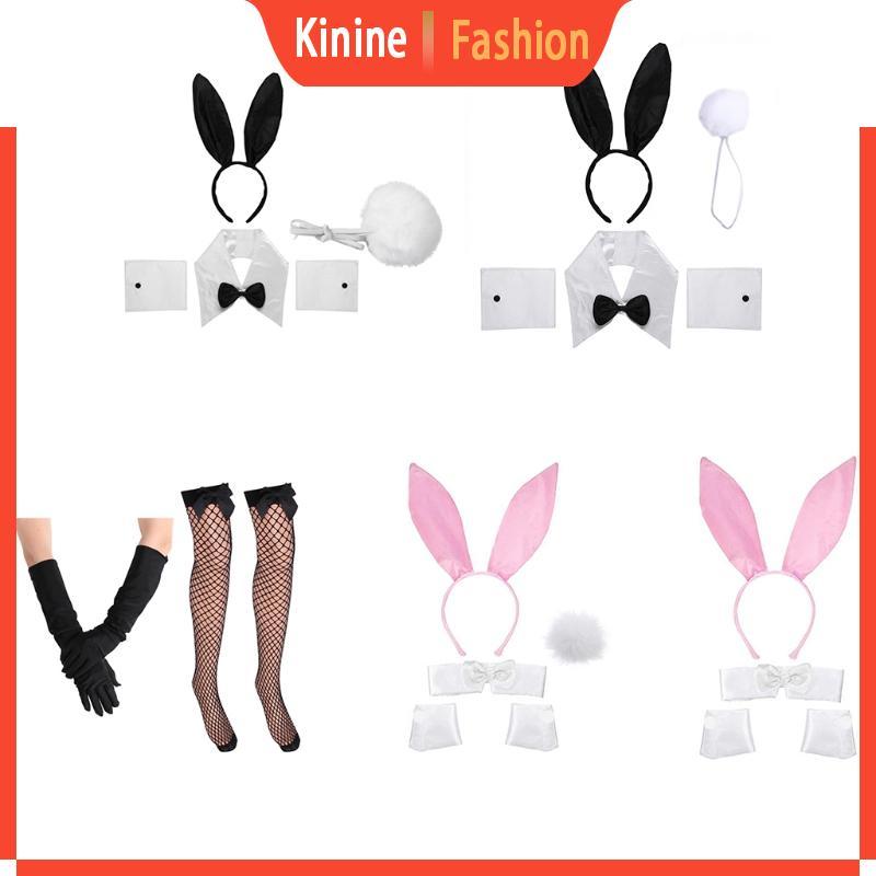 KIN Bunny Ears Hairband Bowtie Cuffs Rabbit Tail Găng tay Anime Cosplay Trang phục