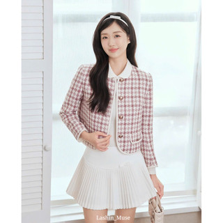 VERA JACKET Áo khoác dạ Tweed kẻ hồng cổ tròn cao cấp thư xinh -Lashin 