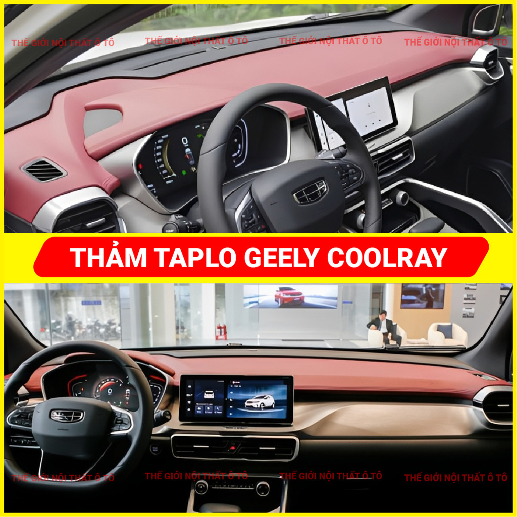 Thảm taplo GEELY COOLRAY da cacbon,da vân gỗ, tuyết nhung chống nắng cao cấp, chuẩn form