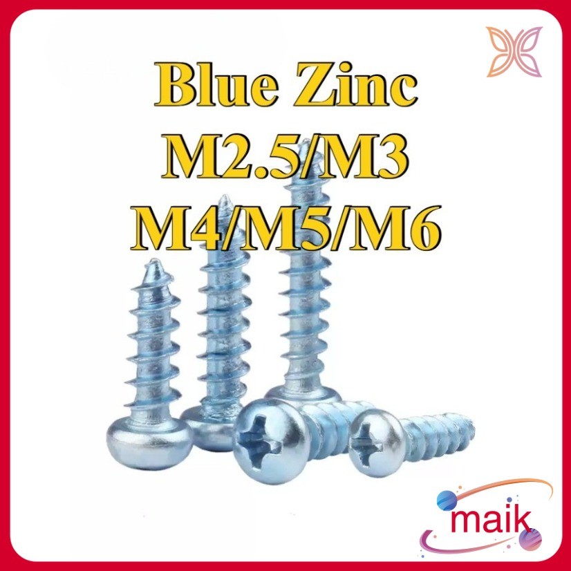 Vít gỗ đầu tròn kẽm xanh M2.5 / M3 / M4 / M5 / M6 * 6-60mm [maik-1]