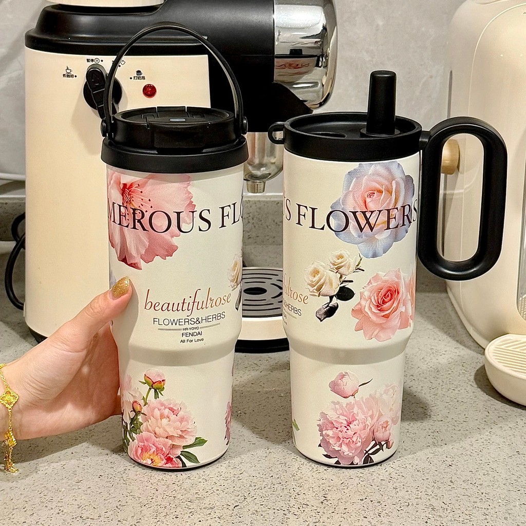 LY Giữ Nhiệt NUMEROUS FLOWER 720ML, Bình Giữ Nhiệt Có Ống Hút Quai Cầm Tiện Lợi Thiết Kế Hiện Đại Mớ