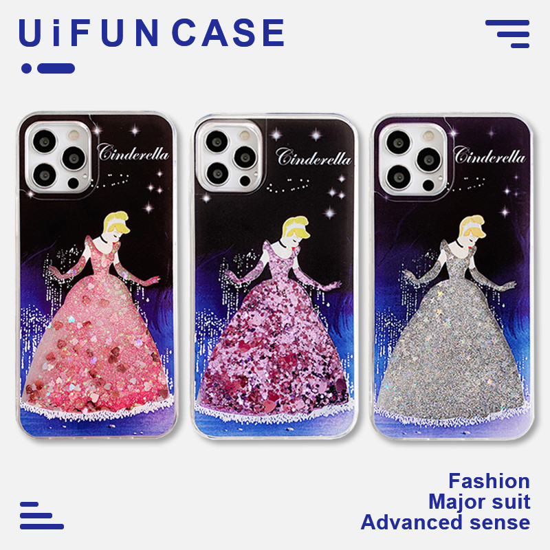 Ốp điện thoại cát lún Disney Cinderella Princess Dress Long lanh Tương thích cho iPhone 17 16 15 14 
