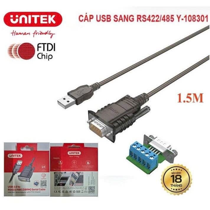 Cáp chuyển USB to RS485/RS422 UNITEK Y - 108301 DTECH DT-5019 5119 Y-1082A Chip FTDI