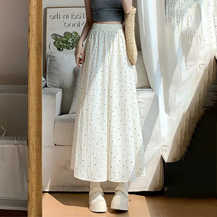 Bé Gái Mùa Hè Phong Cách Mới Chấm Bi Drap Rời Jiufen Yamamoto Culottes Nữ Mùa Hè Quần Ống Rộng