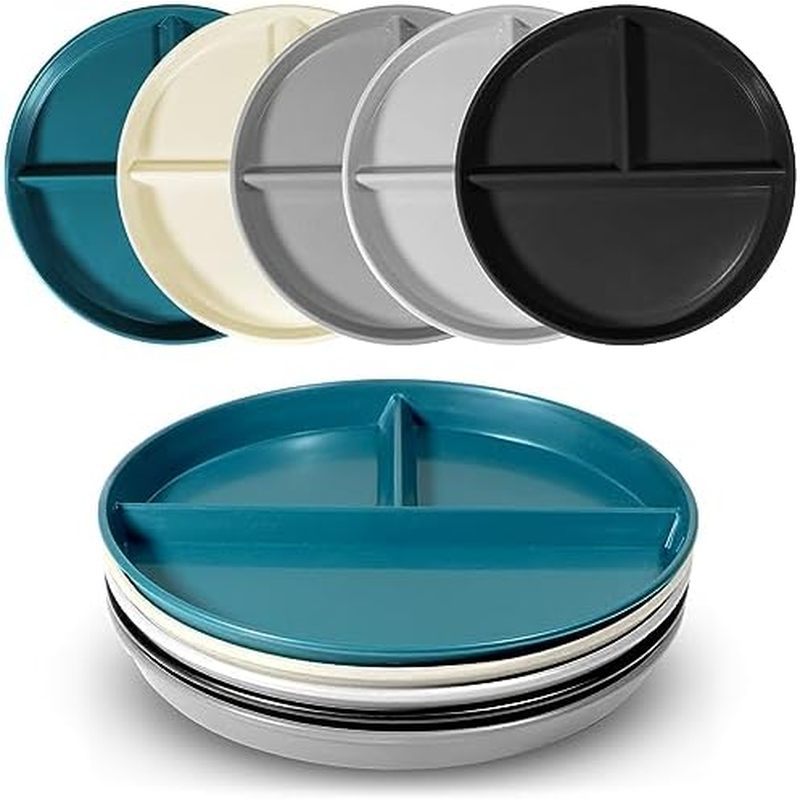 Inch 5Pcs, Round Divided Plates for Adults, 3 Compartment Plates is very thick and smooth,Suitable f