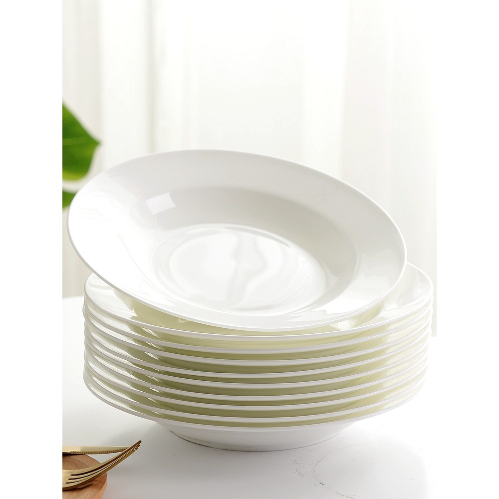 Đĩa Gốm Đơn Giản Sáng Tạo Nguyên Chất Trắng Bộ Đồ Ăn Pasta Pasta Đĩa Thực Phẩm Phương Tây Xương Hộ G